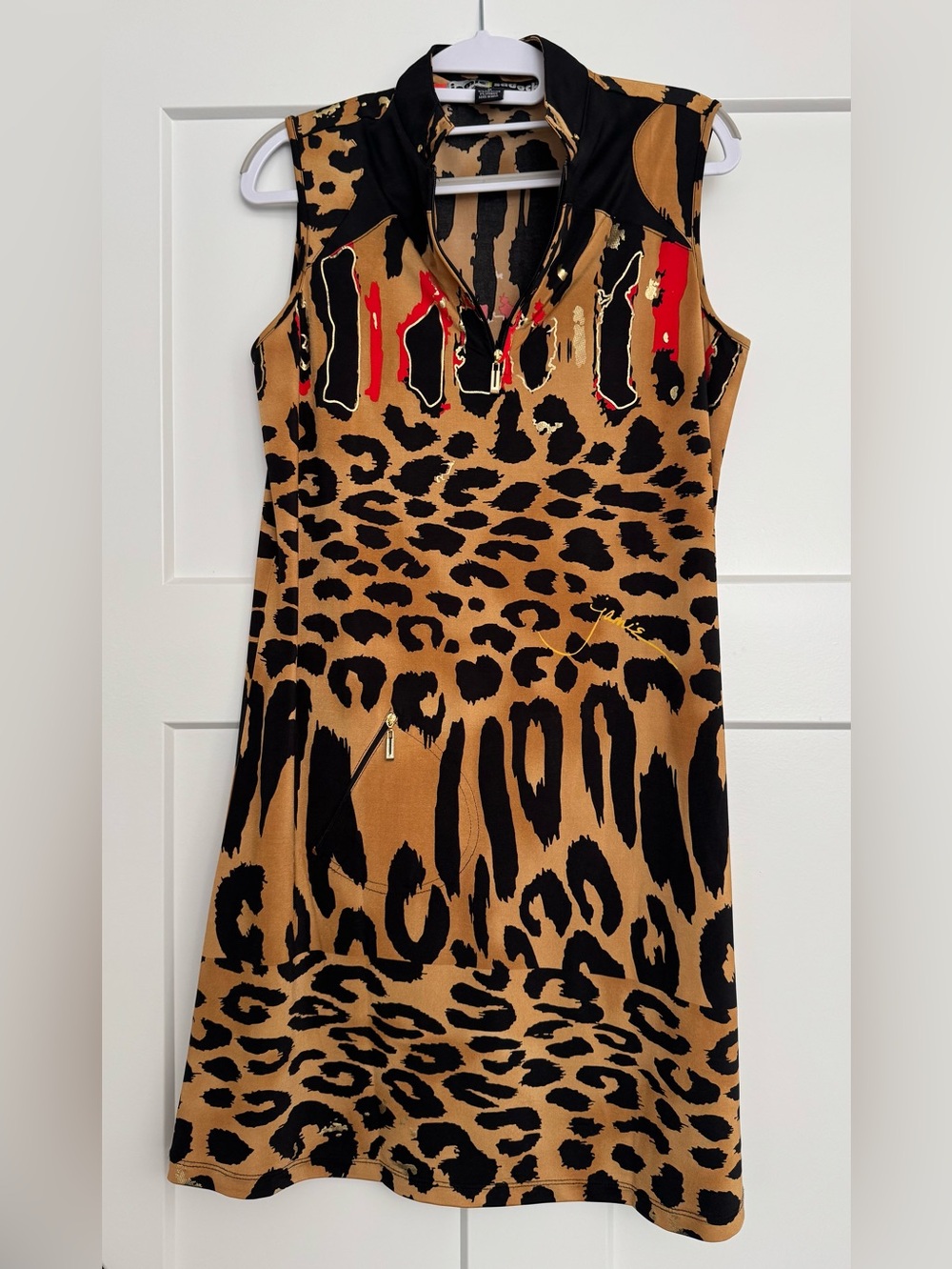 Jamie sadock Camel & Black Leopard Print Dress with  Size Medium